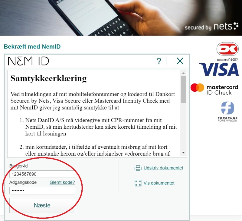 Indtast dit NemID bruger-id og adgangskode