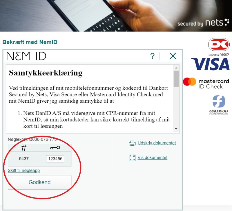 Indtast kode fra dit NemID pap nøglekort