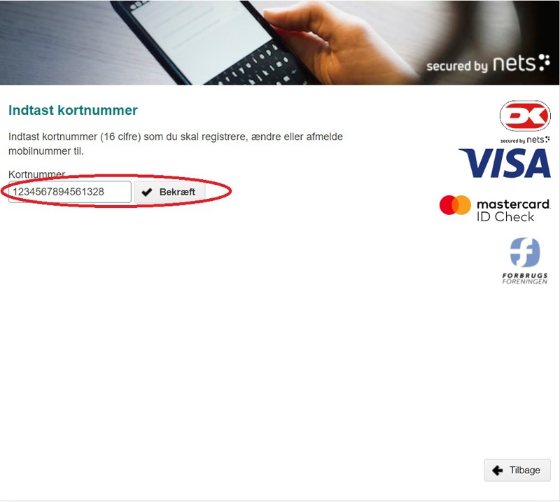 Indtast kortnummer